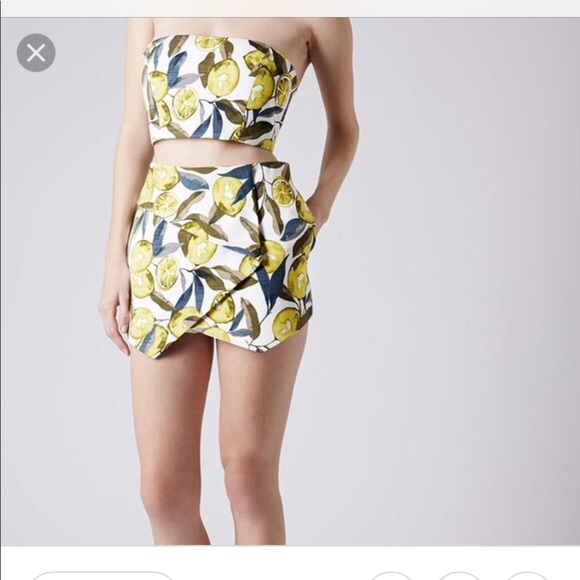 Lemon print asymmetrical envelope skirt